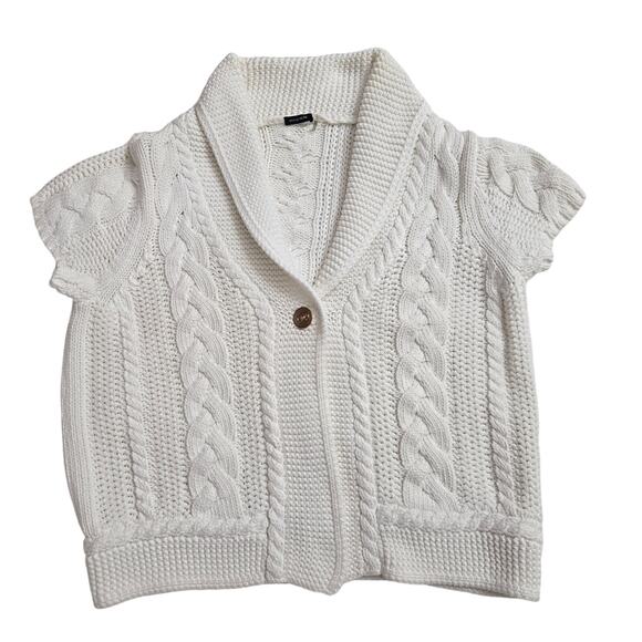 Magaschoni Womens Chunky Cable Knit Fisherman Cottage Coastal Cardigan Sweater L - Picture 1 of 10